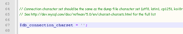 BigDump configuration charset